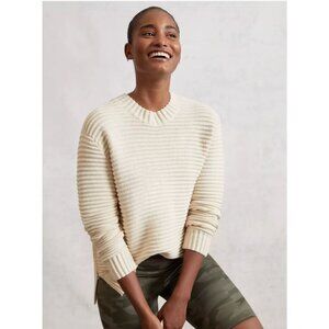Varley Cream Ribbed Crew Neck Sweater